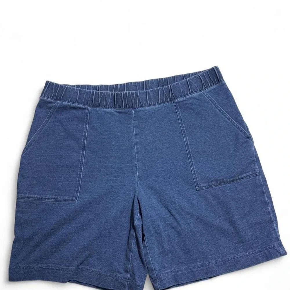 J Jill Pure Jill Indigo Pull On Shorts Blue Elastic Waist Pockets Medium